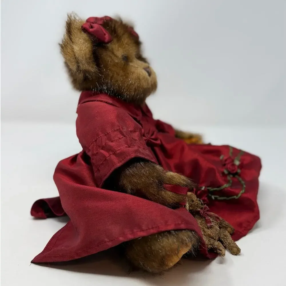 The Bearington Collection Greta Garland Shiny Red Dress Bows Flowers w/Ornament